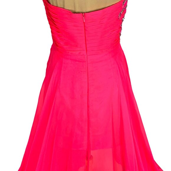 Alyce Paris Strapless Hi Low Sweetheart Neck Jeweled Gown Prom Hot Pink Size 6 - Picture 8 of 12